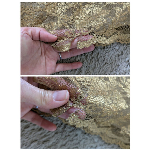 Y2K HotKiss Babydoll Dress Womens M Gold Metallic Lace Vintage Fairy Romantic - Picture 8 of 8